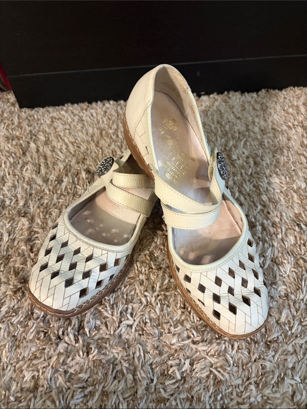 Riekee Woven Mary Jane Flats with Decorative Button